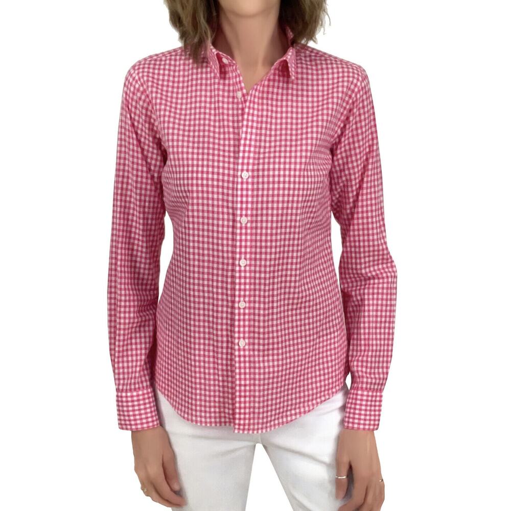 Gander Mountain Guide Series Gingham Button Down Shirt Sz XS Pink Check Cotton